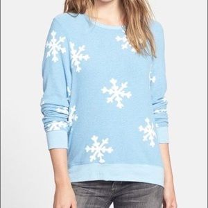 Wildfox Blue and White Snowflake Print BBJ Big Baggy Jumper Size S